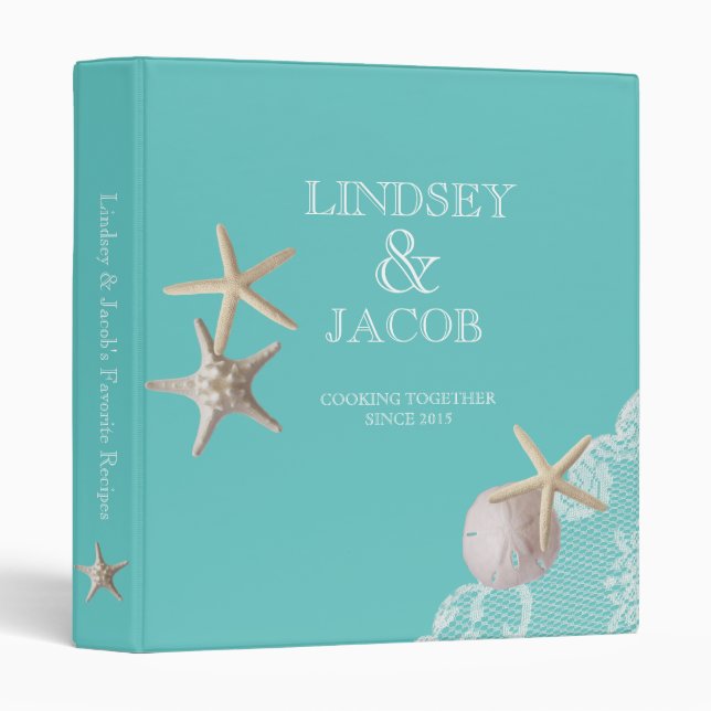 Aqua Starfish Beach Recipes Binder (Front/Spine)