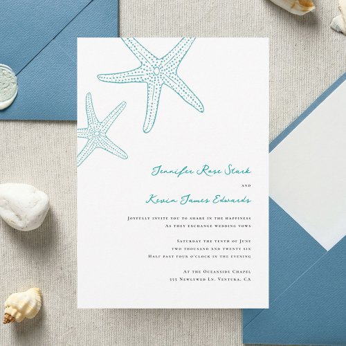 Aqua Starfish Beach Wedding Invitation