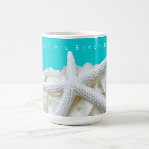 Aqua Starfish Floral Beach House Personalized Mug
