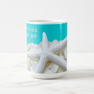 Aqua Starfish Floral Beach House Personalized Mug