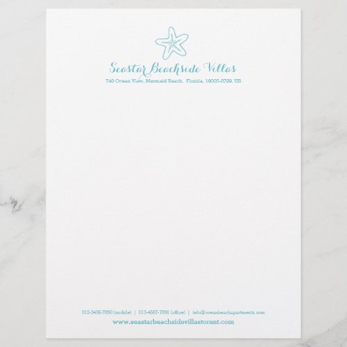 Aqua starfish holiday property business letter letterhead