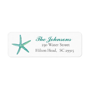 Aqua starfish nautical watercolor label