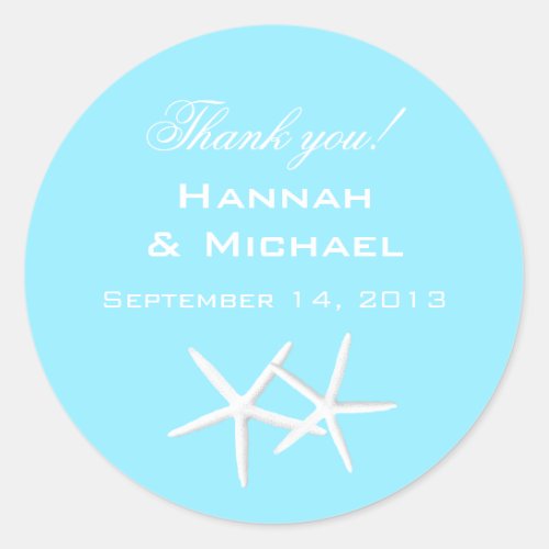 Aqua Starfish Round Personalized Thank You Labels