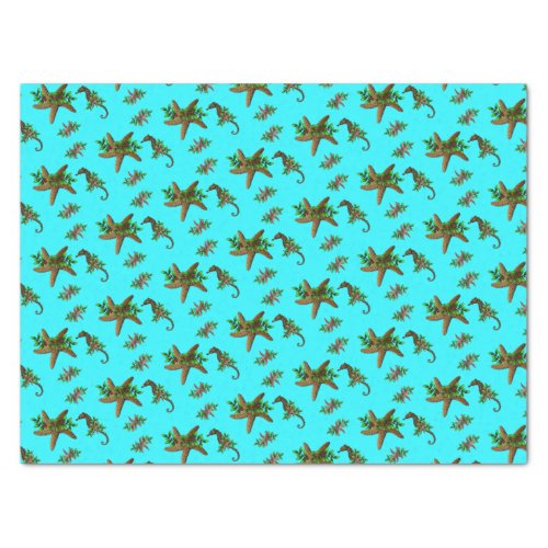 Aqua Starfish Sea Horses Pattern Christmas Tissue Paper