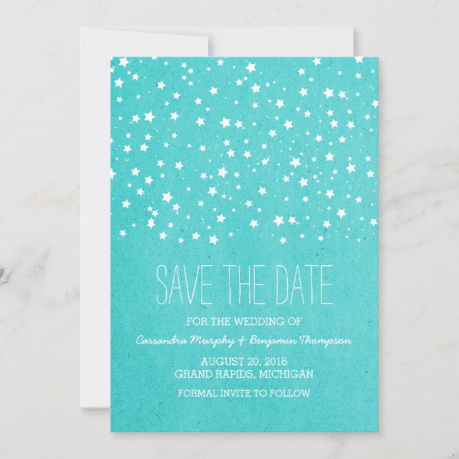 Aqua Starry Night Save the Date Invite (Front)