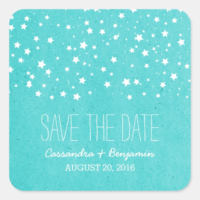 Aqua Starry Night Save the Date Stickers (Front)
