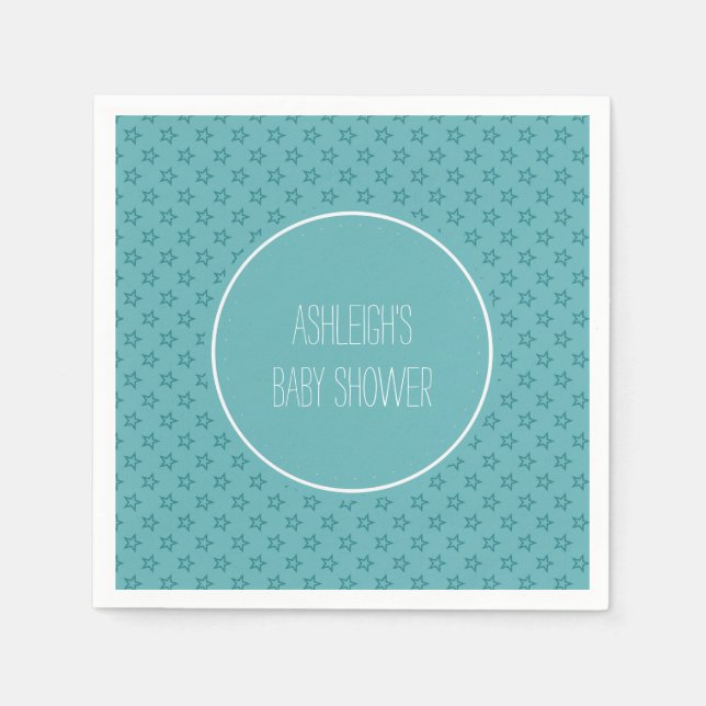 Aqua Stars Baby Shower Paper Napkins (Front)
