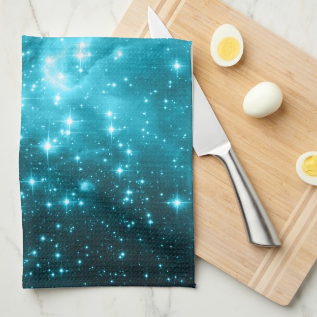 Aqua Stars Celestial Photo Kitchen Towel (Quarter Fold)