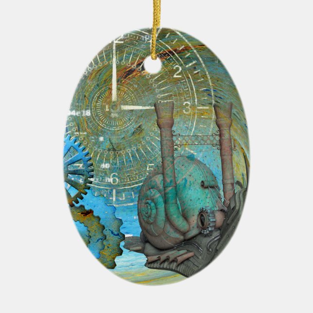 Aqua Steam Snail Traveler Ceramic Ornament (Front)