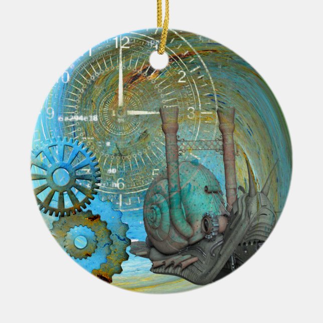 Aqua Steam Snail Traveler Ceramic Ornament (Front)