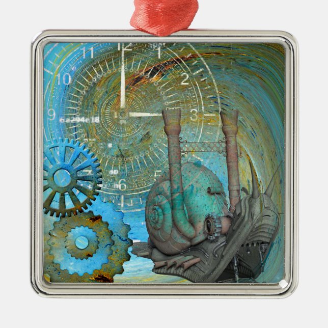 Aqua Steam Snail Traveler Metal Ornament (Front)
