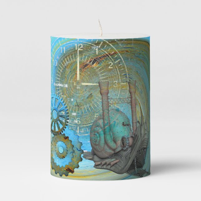 Aqua Steam Snail Traveler Pillar Candle (Front)