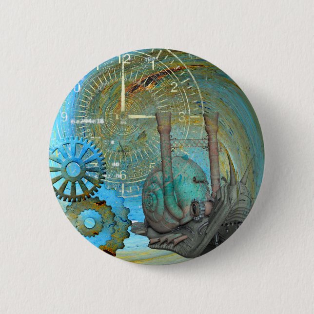 Aqua Steam Snail Traveler Pinback Button (Front)