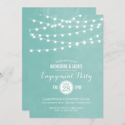 Aqua String Lights Engagement Party Invitation