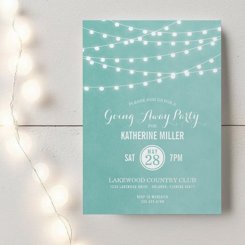 Aqua String Lights Going Away Party Invitation