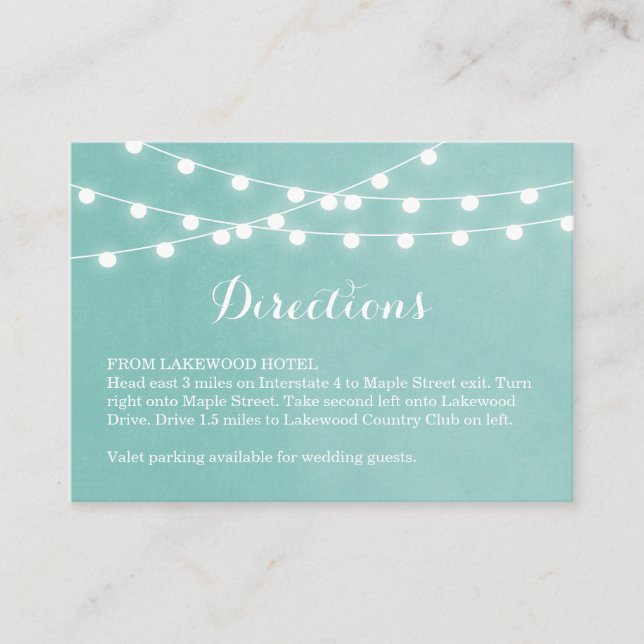 Aqua String Lights Wedding Directions Insert (Front)