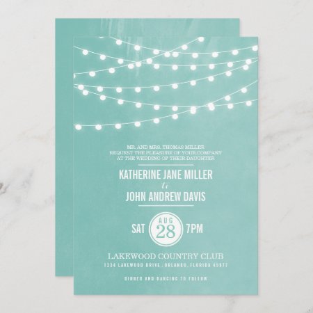 Aqua String Lights Wedding Invitation
