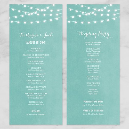 Aqua String Lights Wedding Program