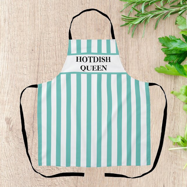 Aqua Stripe Hotdish Queen All-Over Print Apron (Creator Uploaded)