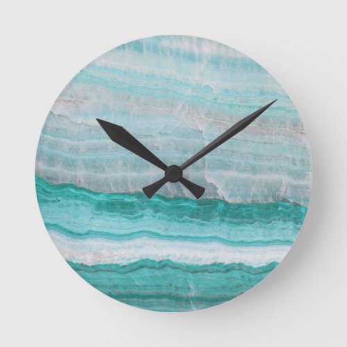 Aqua Striped Quartz Crystal Round Clock