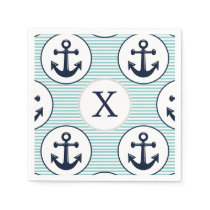 aqua stripes , blue anchor nautical pattern paper napkins