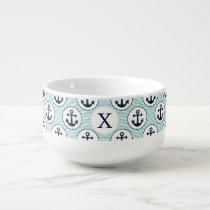 aqua stripes , blue anchor nautical pattern soup mug
