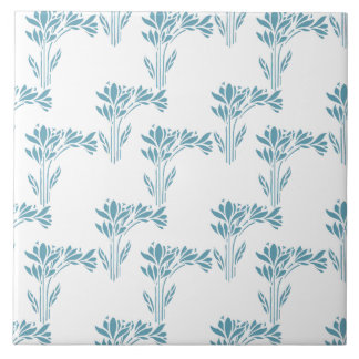 Aqua Stylized Foliage Decorative Ceramic Tile