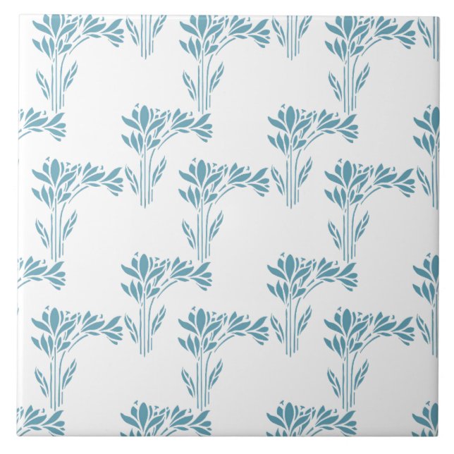 Aqua Stylized Foliage Decorative Ceramic Tile (Front)