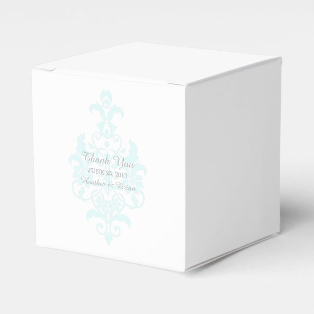 Aqua Subtle Damask Favor Boxes (Front Side)