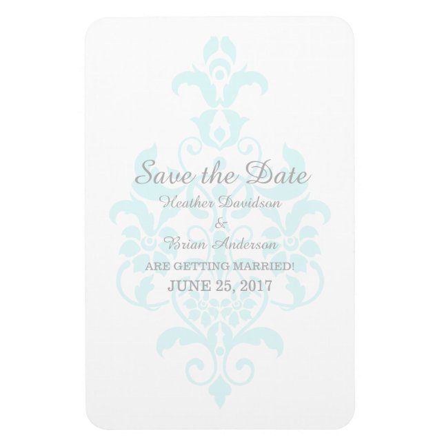Aqua Subtle Damask Save the Date Flexi Magnet (Vertical)