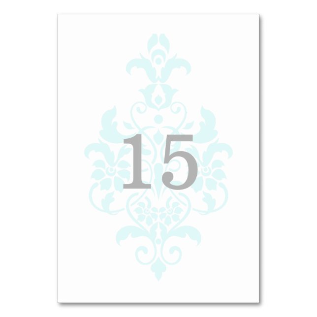 Aqua Subtle Damask Table Card (Front)