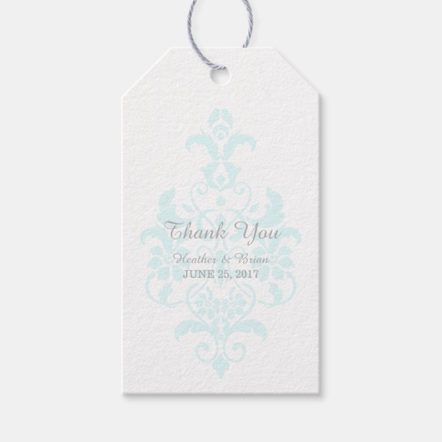 Aqua Subtle Damask Wedding Gift Tags (Front)