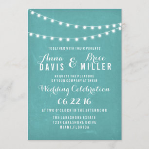 Aqua Summer String Light Wedding Invites