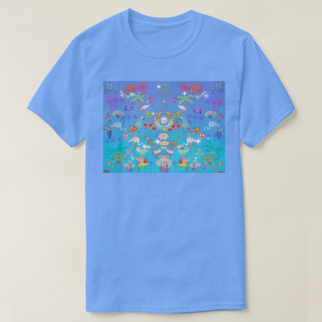 Aqua Sunset Moody Floral Wallpaper T-Shirt (Design Front)
