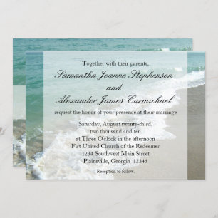 Aqua Surf Crashing Water Beach Destination Wedding Invitation