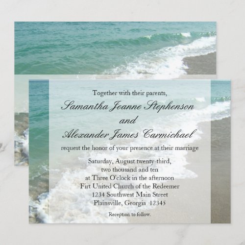 Aqua Surf Crashing Water Beach Destination Wedding Custom Announcements