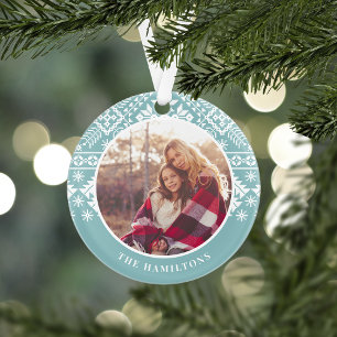 Aqua Sweater Pattern   Photo Ornament