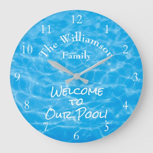 Aqua Swimming Pool Summer Water Ripples Large Clock