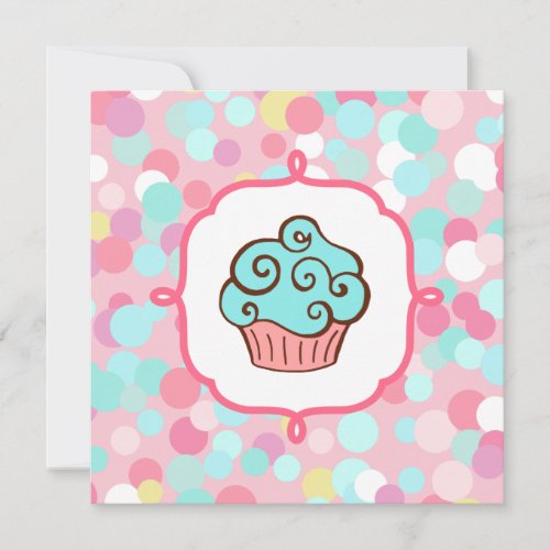 Aqua Swirl Cupcake Invitations