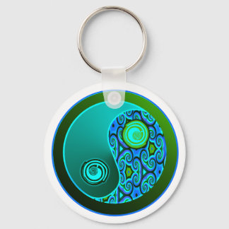 Aqua Swirls Yin Yang Keychain
