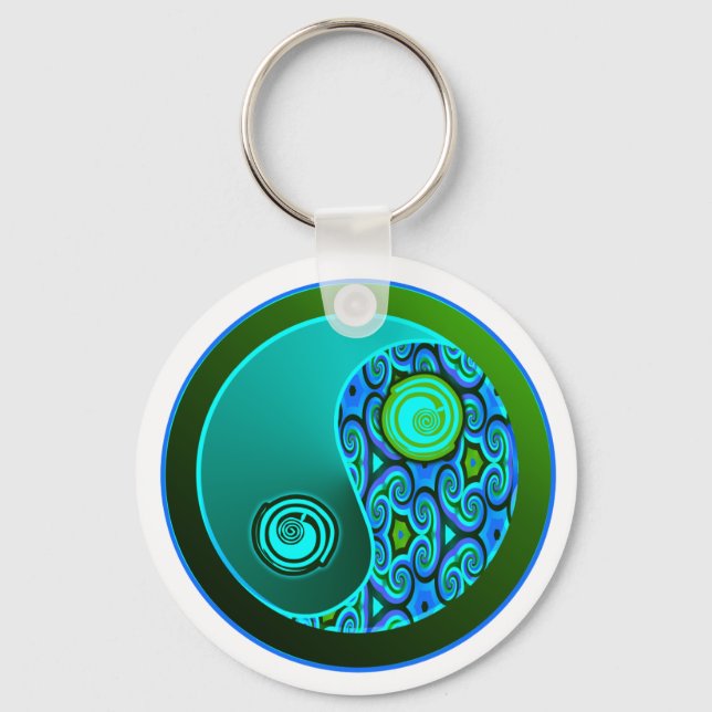 Aqua Swirls Yin Yang Keychain (Front)