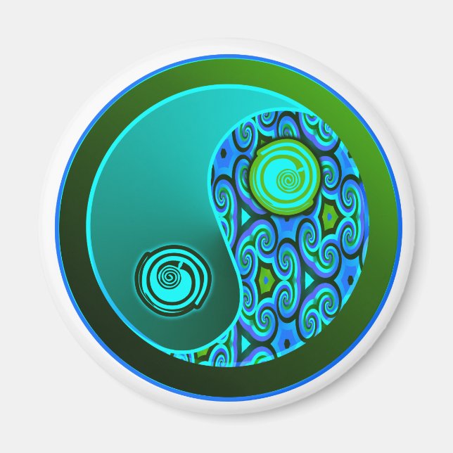 Aqua Swirls Yin Yang Magnet (Front)