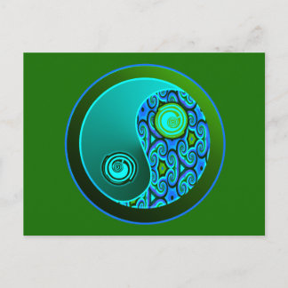 Aqua Swirls Yin Yang Postcard
