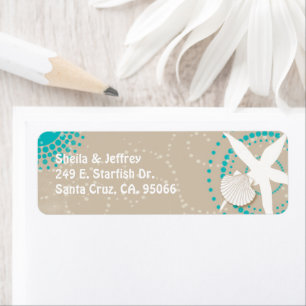 Aqua Tan White Beach Wedding Return Address Label