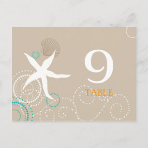 Aqua Tan White Beach Wedding Table Numbers