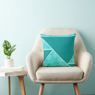 Aqua Teal Abstract Geometric Throw Pillow