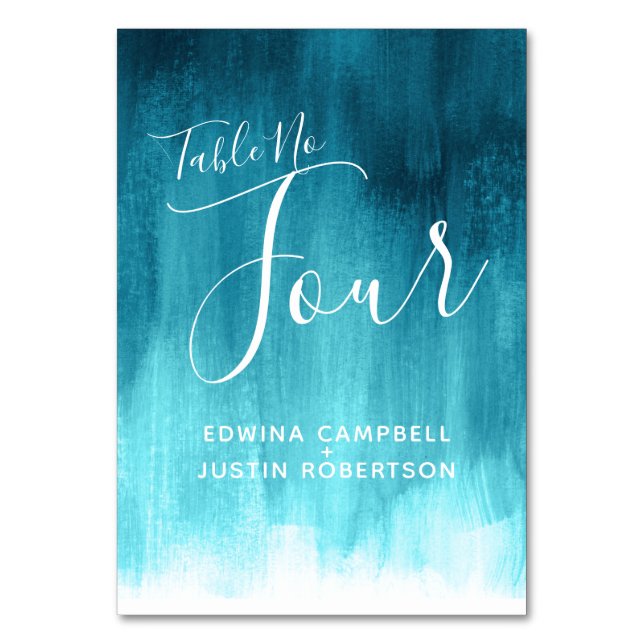 Aqua teal abstract modern art table number four (Front)