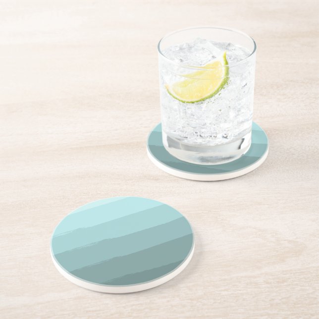 Aqua Teal Abstract Stripes Sandstone Coaster (Side)