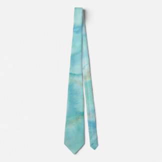 Aqua Teal Abstract Watercolor Coastal Wedding Neck Tie