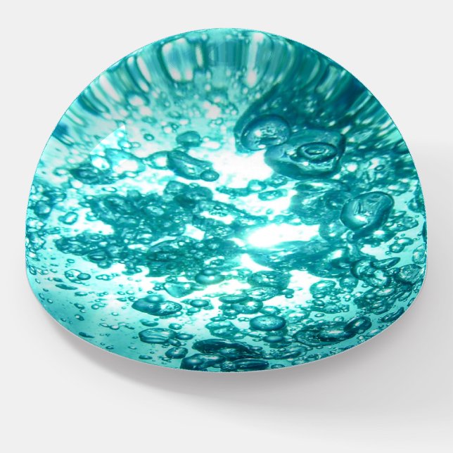 Aqua / Teal Air Bubbles Under Water Paperweight (Angled)